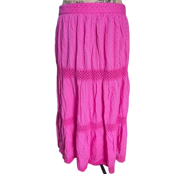 Vtg Y2K Coquette Bubblegum Pink Tiered Textured Cutout Maxi Skirt Size Large - Picture 9 of 9